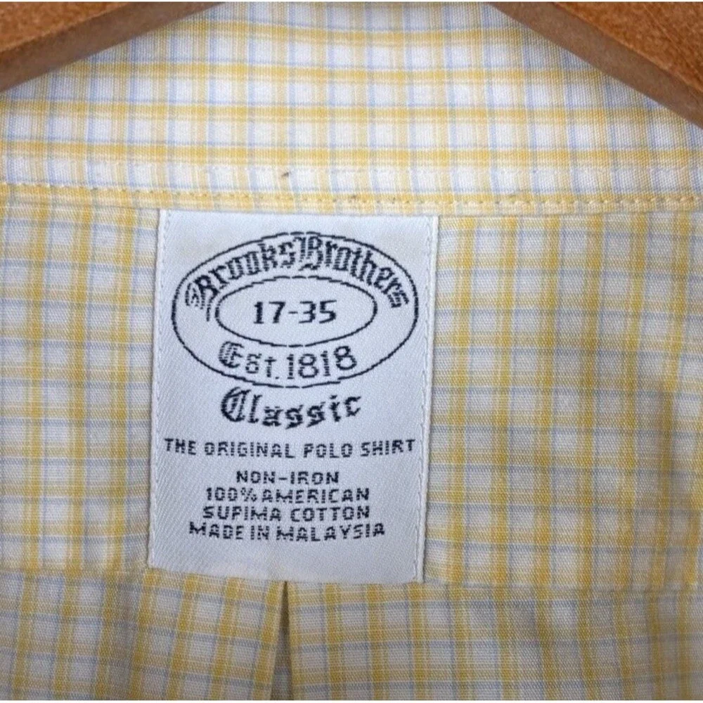 Brooks Brothers Men 17-35 Classic Yellow Check Dress Shirt NonIron Supima Cotton